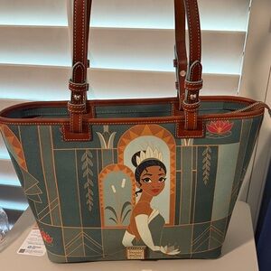 Dooney & Bourke Green Floral Tiana Tote with Brown Trim